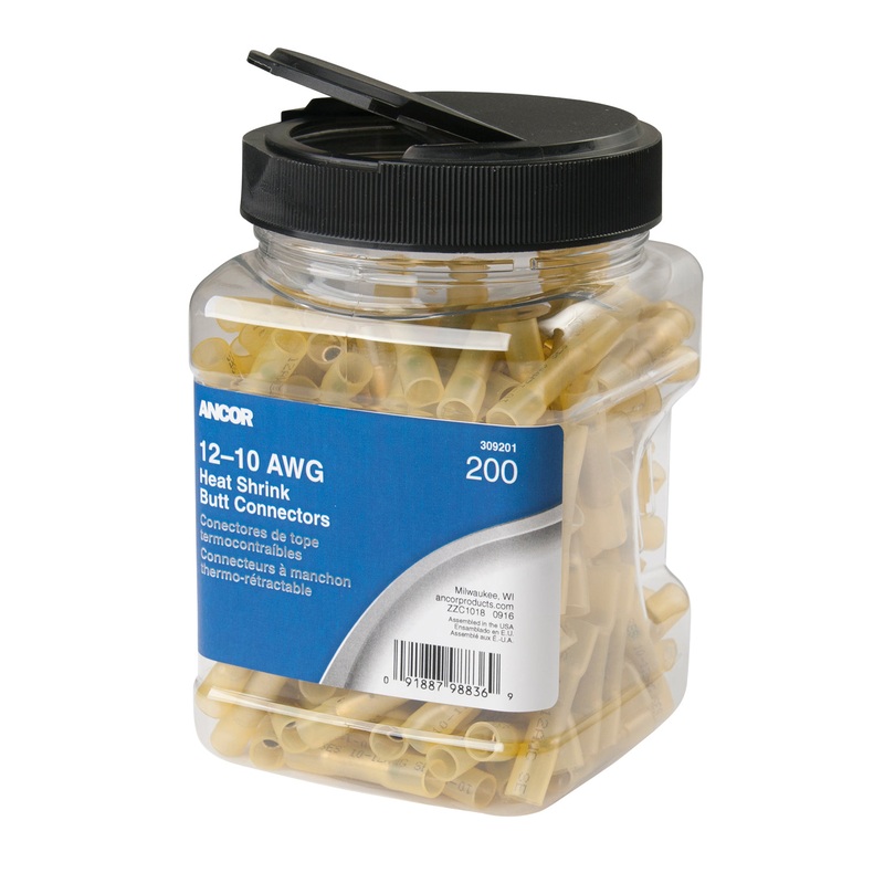 Ancor 12-10 Butt Connector Heat Shrink Yellow 200 Pack Jar