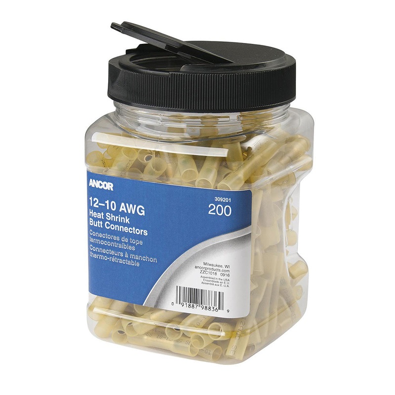 Ancor 12-10 AWG Heat Shrink Butt Connector – 200-Pieces – Jar