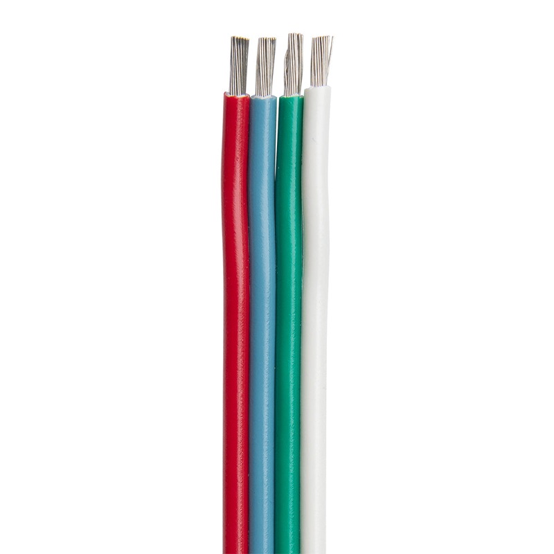 Ancor Flat Ribbon Bonded RGB Cable 16/4 AWG – Red, Light Blue, Green & White – 100′