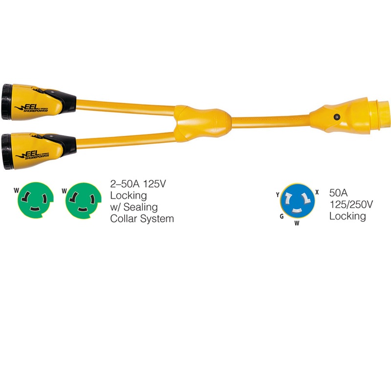 Marinco Y504-2-503 EEL (2)50A-125V Female to (1)50A-125/250V Male Y Adapter – Yellow [Y504-2-503]