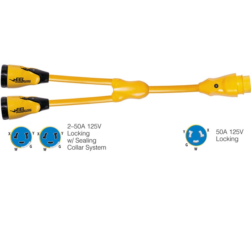 Marinco Y504-2-504 EEL (2)50A-125/250V Female to (1)50A-125/250V Male Y Adapter – Yellow [Y504-2-504]