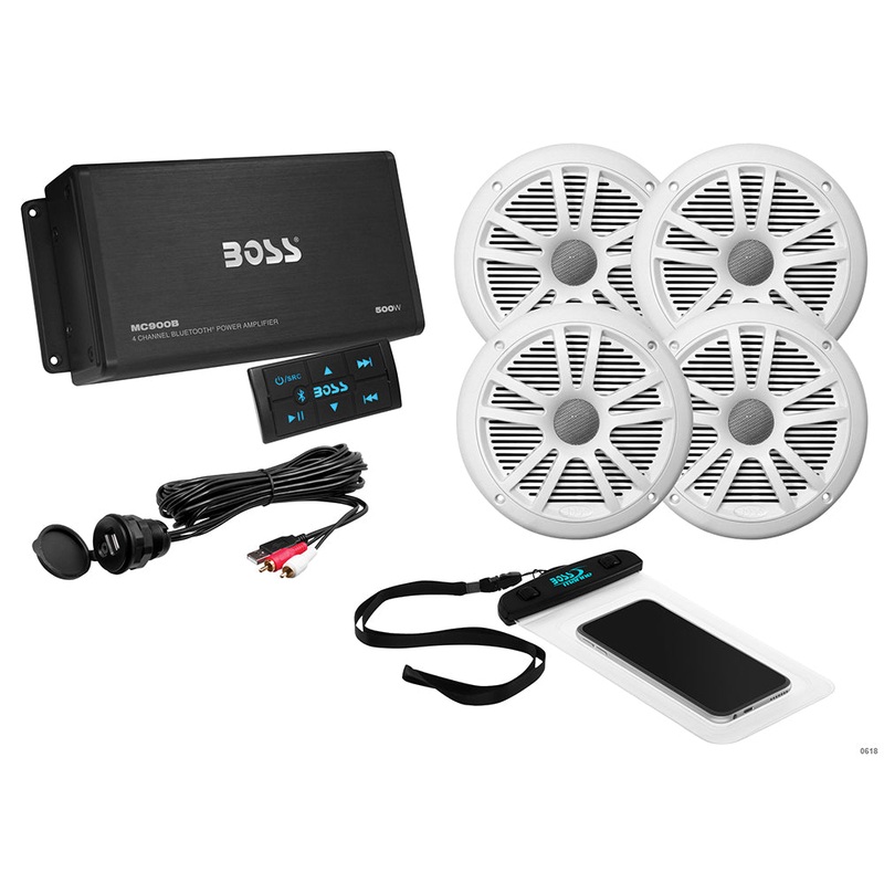 Boss Audio ASK904B.64 4 Channel Amplifier  2 Pairs of 6.5 Speaker Kit – White [ASK904B.64]