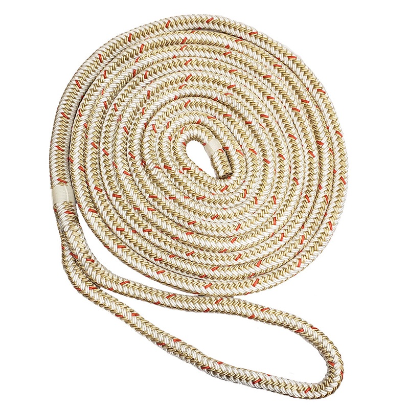 New England Ropes 1/2 Double Braid Dock Line – White/Gold w/Tracer – 15 [C5059-16-00015]