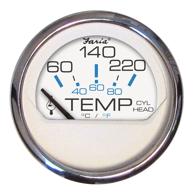 Faria Chesapeake White SS 2 Cylinder Head Temperature Gauge (60-220F) [13806]