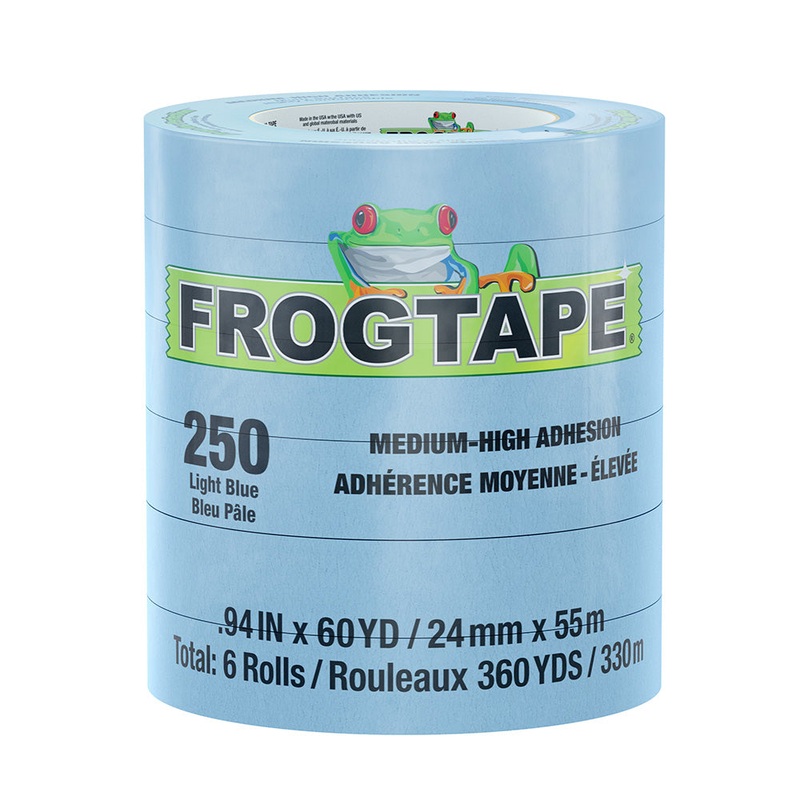 FrogTape CP 250 Medium-High Adhesion Masking Tape – 24MM x 55M x 6-Pack – Light Blue – Rated for 250?F