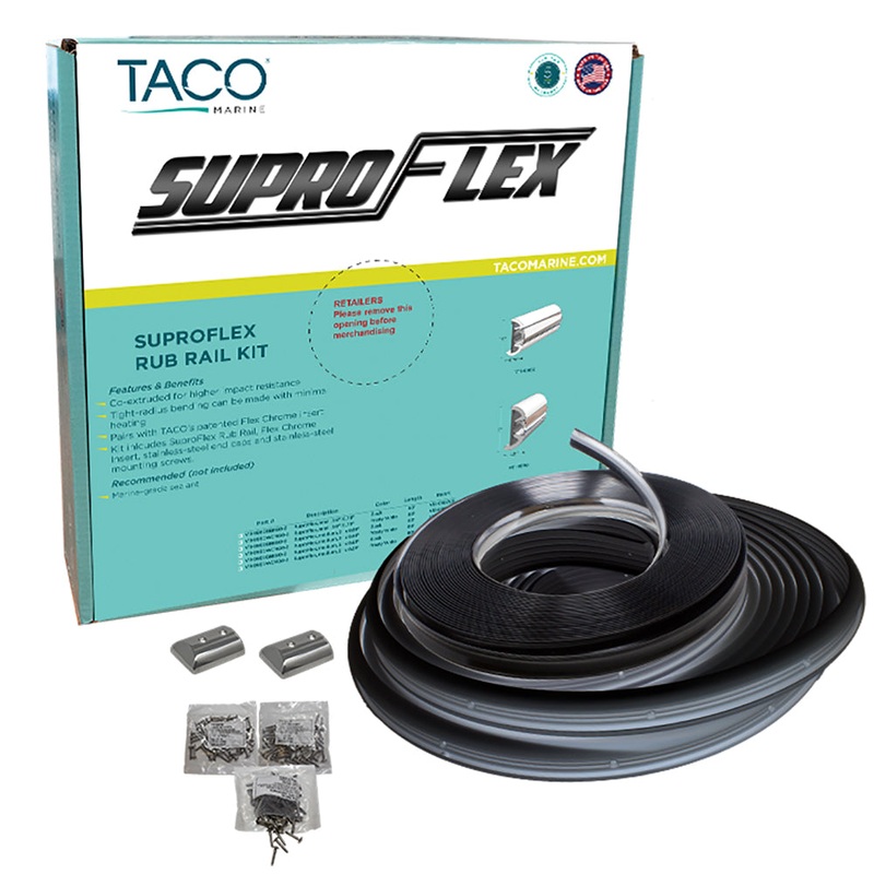 TACO SuproFlex Rub Rail Kit – Black w/Flex Chrome Insert – 1.6H x .78W x 60L [V11-9960BBK60-2]