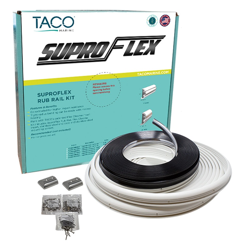 TACO SuproFlex Rub Rail Kit – White w/Flex Chrome Insert – 2H x 31/32W x 80L [V11-9990WCM80-2]