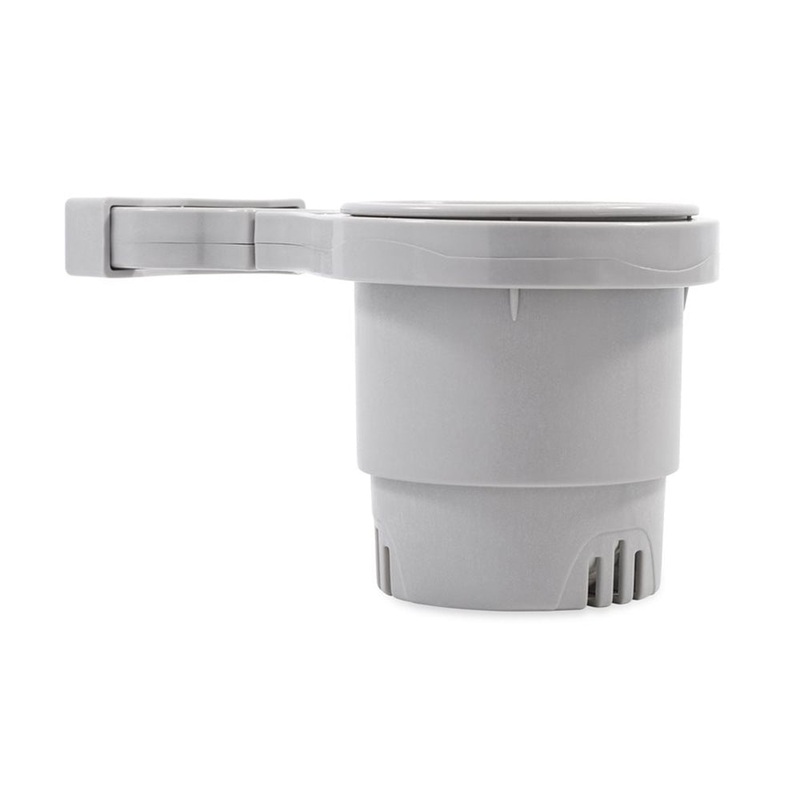 Camco Clamp-On Rail Mounted Cup Holder – Large for Up to 2 Rail – Grey [53092]