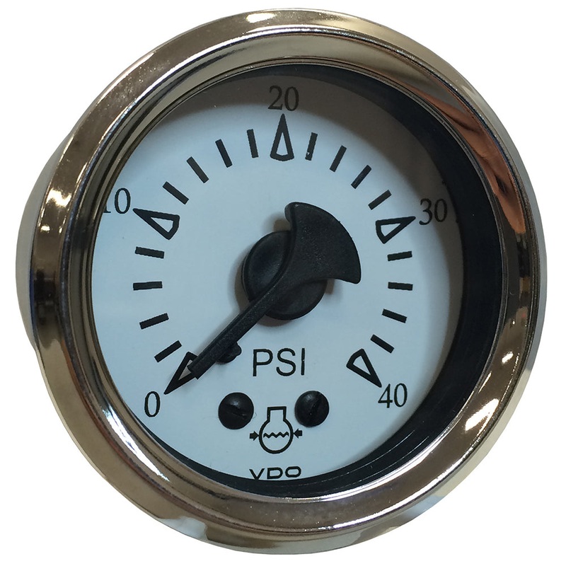 VDO Cockpit Marine 52MM (2-1/16) Mechanical Water Pressure Gauge – White Dial/Chrome Bezel [150-15283]
