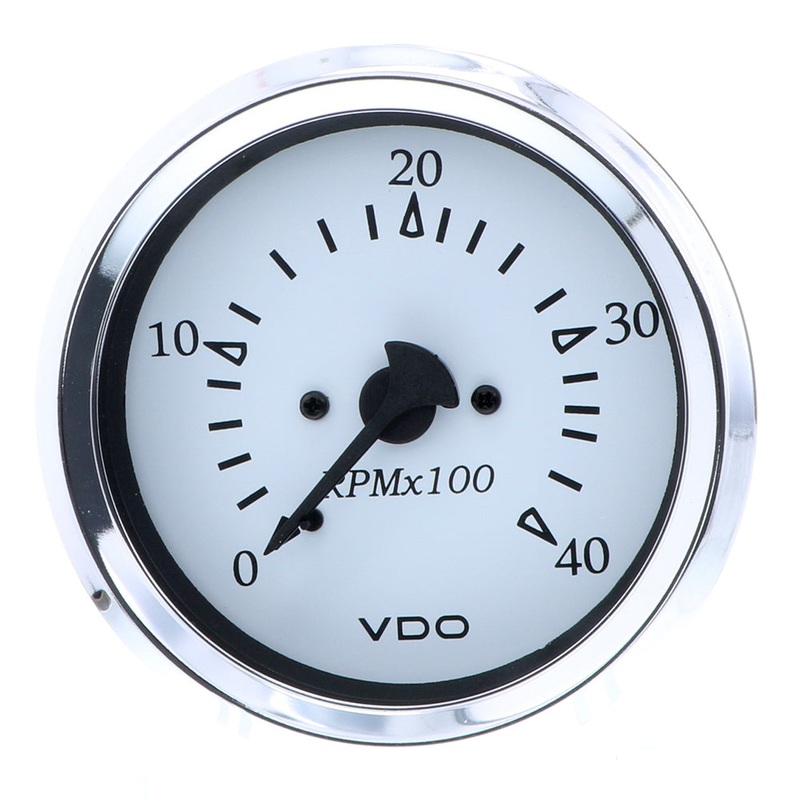 VDO Cockpit Marine 85MM (3-3/8) Diesel Tachometer – 4000 RPM – White Dial/Chrome Bezel [333-15273]