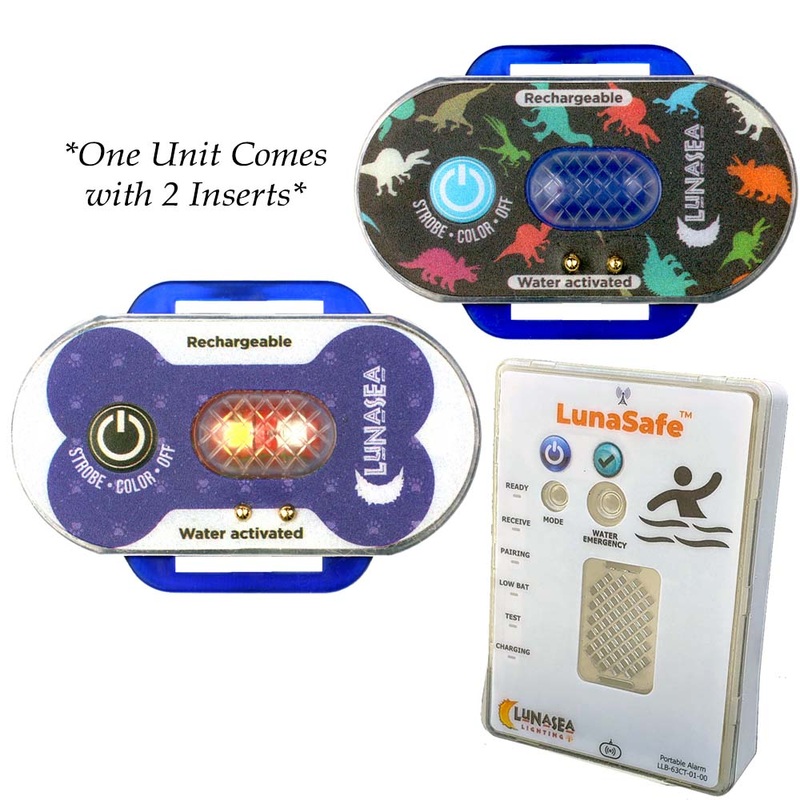 Lunasea Child/Pet Safety Water Activated Strobe Light w/RF Transmitter  Portable Audio/Visual Receiver – Blue Case [LLB-63BB-F0-K2]