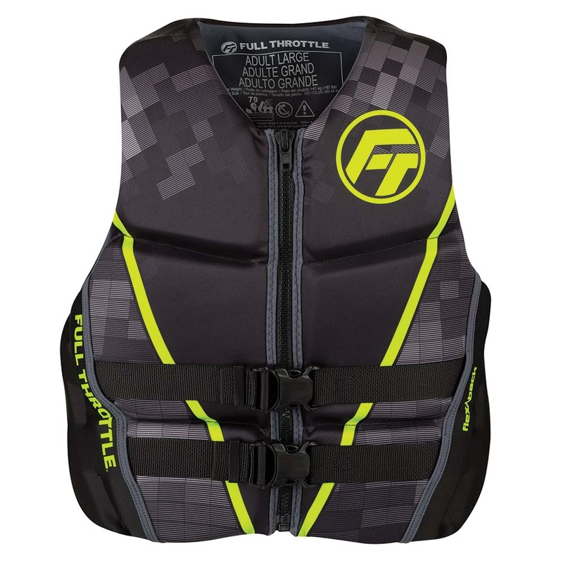 Full Throttle Mens Rapid-Dry Flex-Back Life Jacket – XL – Black/Green [142500-400-050-22]