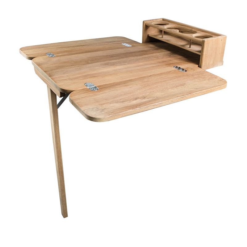 Whitecap Cockpit Table w/Folding Leaves  4 Cupholders – Teak [61392C]