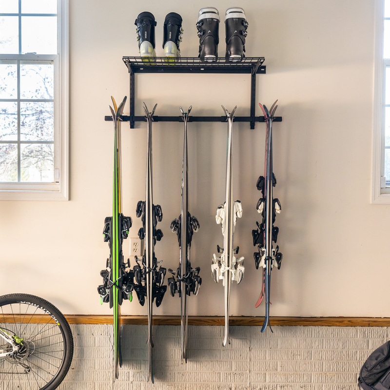 G-Ski + Shelf | Adjustable Wall Storage System | Holds 10 Pairs of Skis